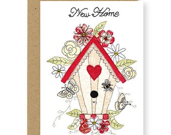 New Home Card, Moving Card, Garden Theme Moving Card, Printed from Original Free Motion Embroidery Design, (GC62)