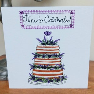 Special Birthday Card, Celebration Card, Wedding Cake Card, Lavender Cake, Printed from Original Free Motion Embroidery Design, GC21 image 3