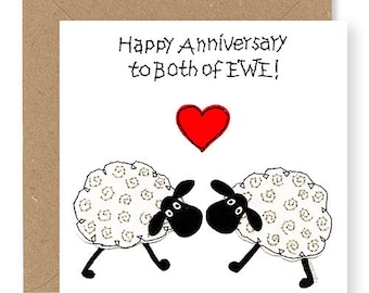 To Both of You Anniversary Card, Happy Anniversary to Both of You Card, Happy Anniversary Card, Fun Sheep Card, Embroidery Design, (EW62)