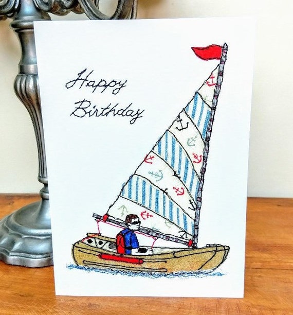 Carte De Joyeux Anniversaire Bateau A Voile Vintage Carte Etsy