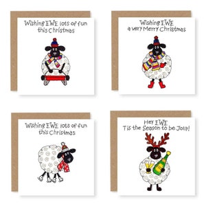 Pack of 8 Christmas Card, Card Bundle, Sheep Cards, Sheep Christmas Cards, Funny Christmas Card, Printed from Free Motion Embroidery Designs