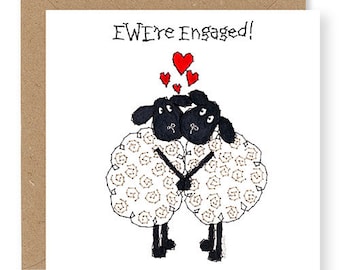 Engagement Card, Congratulations on Your Engagement, To Both of You, Sheep Card, Fun Sheep Card, Embroidery Design, EWE're Engaged!, (EW97)