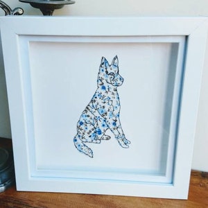 German Shepherd, handmade original stitched framed artwork, can be personalized, choice of colours, fabric and size. image 3