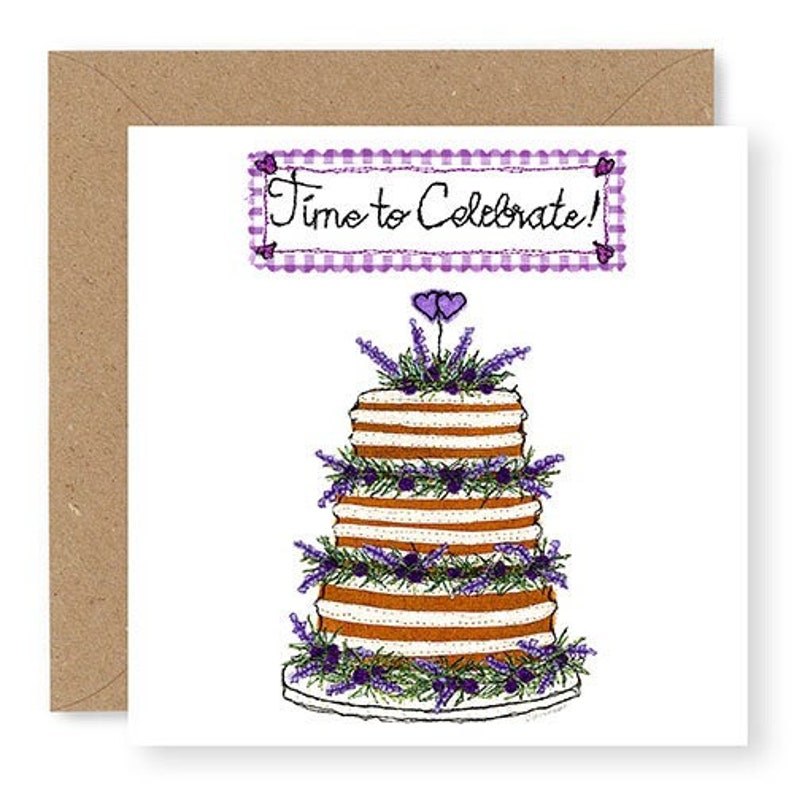 Special Birthday Card, Celebration Card, Wedding Cake Card, Lavender Cake, Printed from Original Free Motion Embroidery Design, GC21 image 1