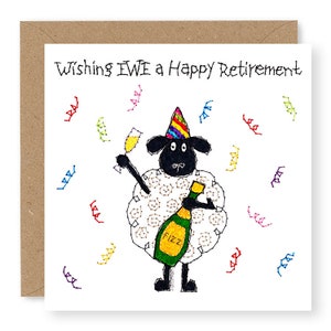 Happy Retirement Card, Wishing EWE a Happy Retirement Card, Sheep Card, Funny Sheep Card, Farmyard Card, Embroidery Design, (EW102)