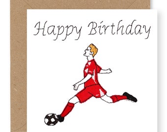 Manchester United Birthday Card, Liverpool Football Birthday Card, Red football Card, Printed from Original Embroidery Design, (BD23 - Red)