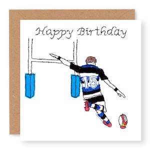 Rugby Birthday Card, Rugby card, Rugby Lover card, Printed from Original Free Motion Embroidery Design, (BD35)