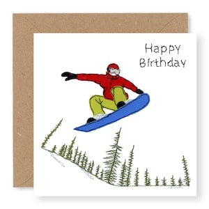 Snowboarding Greeting Card, Snowboarder Birthday Card,  Snowboard Card, Printed Card, Printed from Original Embroidery Design, (BD60)