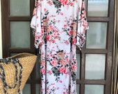 White Roses Cotton Caftan,MAXI DRESS,long Kaftan,plus size dress,oversized dress,beach kaftan,oversized caftan,kimono
