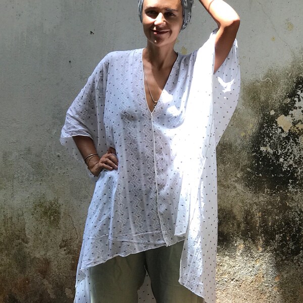 Little Stars off White Summer Cotton Poncho,free size poncho,moder poncho,beach coverup,caftan