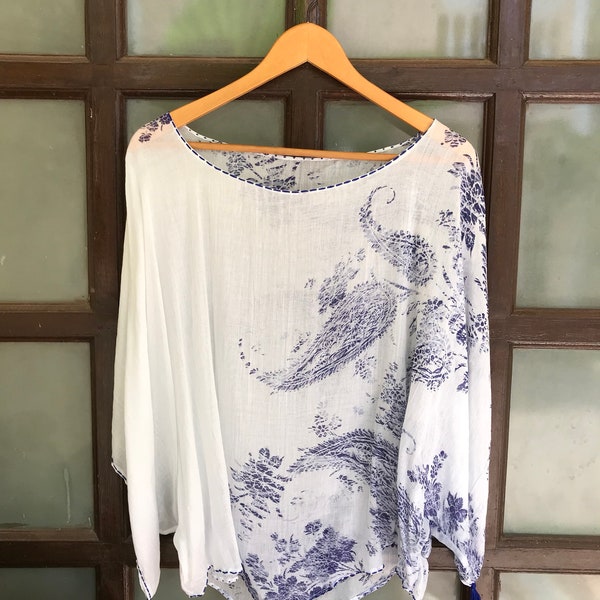 Tender Gjel 100% Cotton Top Poncho,boho blouse,beach coverup, tee top, loose blouse,plus size blouse,oversized top,shoulder cover
