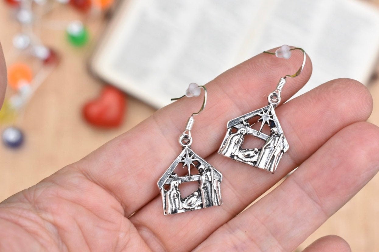 Nativity Christmas Christmas Line Nativity Earrings charm earrings silver earrings,