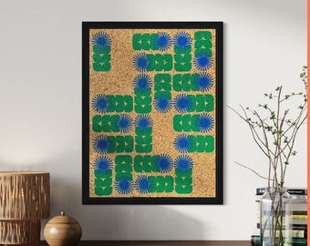 Decorative Cork Board | Pin Board, Bulletin Board, Memoboard, Framed Corkboard, Message Board, Office | Blue Green Retro2