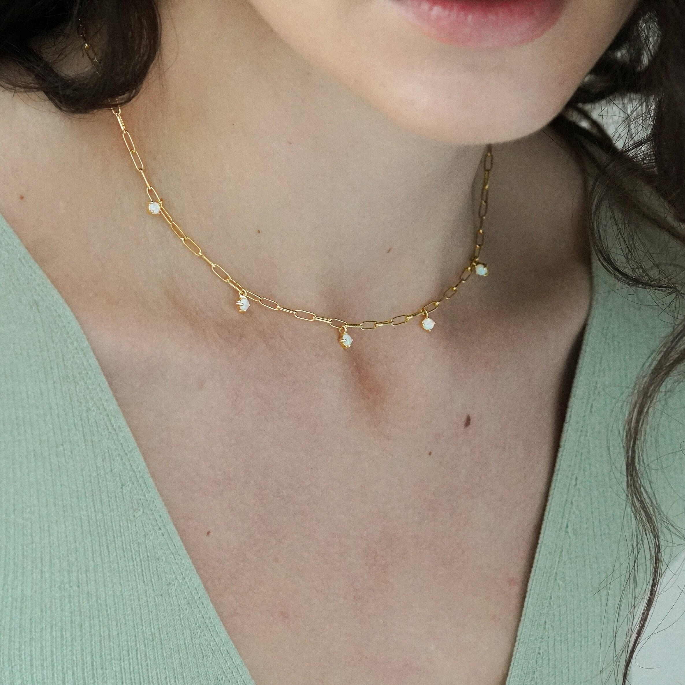 Opal Drop Collar Necklace