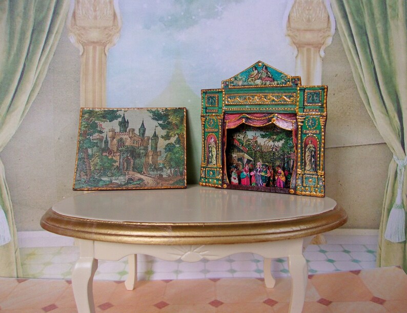 Puppet theater. Dolls house miniature. Handcrafted miniature. Etsy