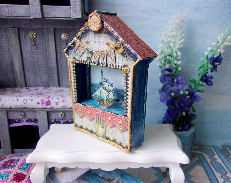 Puppet theater. Dolls house miniature. Handcrafted miniature. Etsy