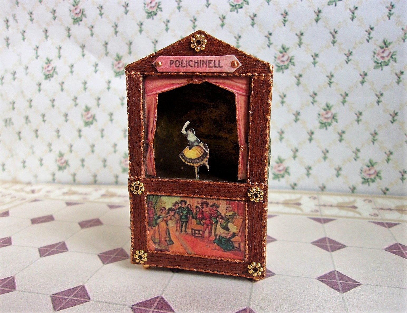 Puppet theater. Dolls house miniature. Handcrafted miniature. Etsy