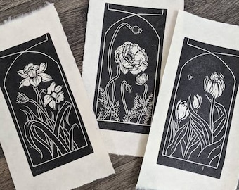 Spring Trio - Impressão à mão em relevo estilo Art Nouveau