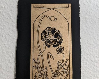 Poppy - Art Nouveau Hand Printed Relief Print
