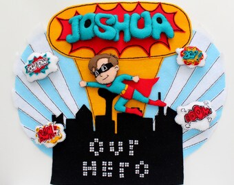 PDF Door Name Tutorial, Felt Name Sign, Boys Bedroom Decor, Wall Decor, Sewing Project, Boys Gift, Super Hero Sign, Cartoon Wall Decor.