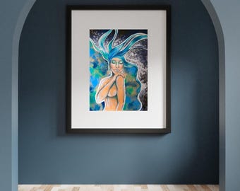 Print of Blue Woman Painting