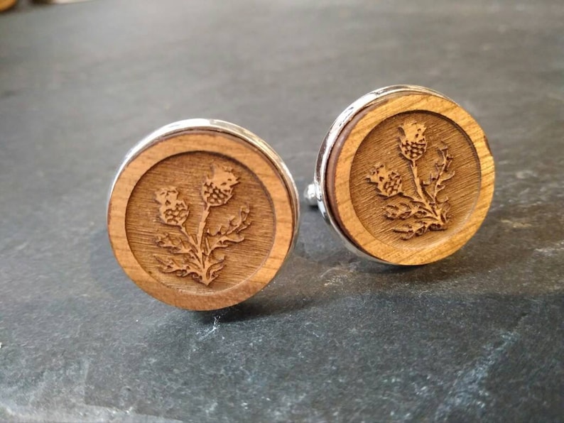 Scottish Thistle Cufflinks Rustic Wooden Cuff Links Wedding Etsy