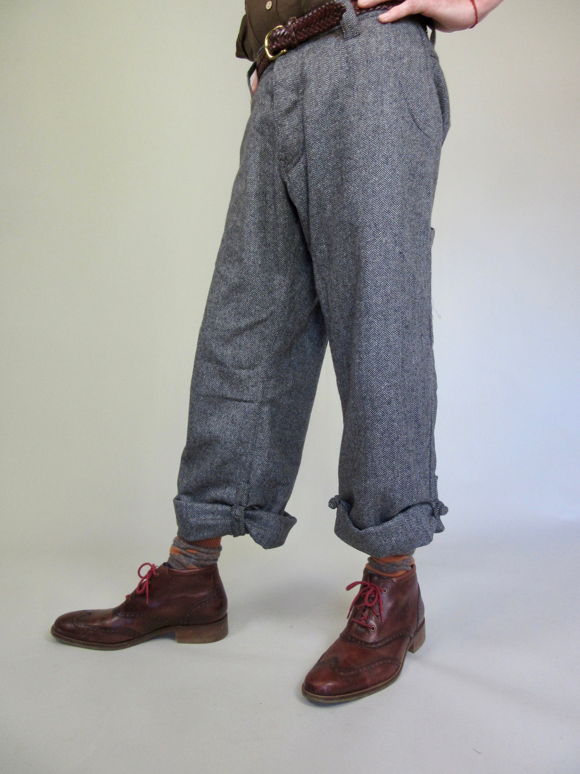 Grey Wool Herringbone Tweed Mens Trousers - Etsy