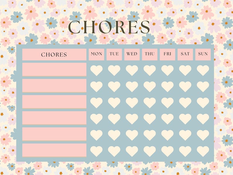Adult Chore Chart, Girly Trendy Chore Chart, Teens Reward ...