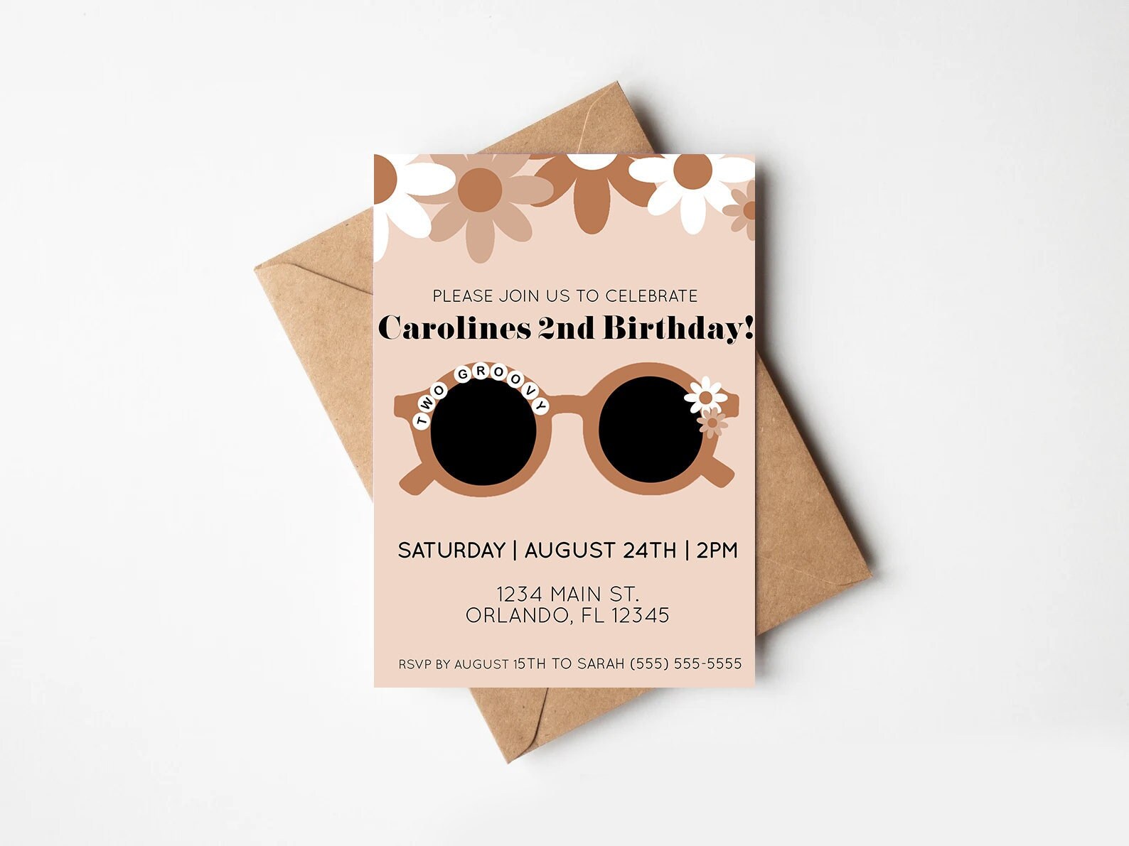 Two groovy birthday invitation retro birthday invitation peace love retro 2nd birthday invitation