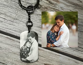 Personalized Laser Engraved Photo Keychain, Stainless Steel Anniversary Gift