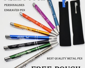 25 Custom Engraved Personalized Metal Pens wedding school gift Business Bombardier free pouches