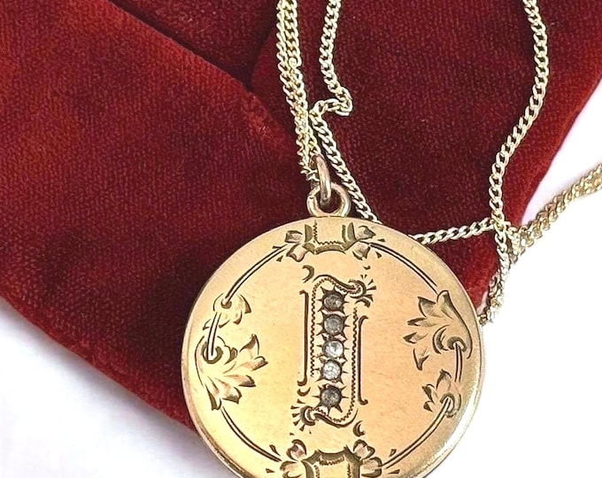Antique Gold Filled Round Locket Necklace - RBM Little Beatrice Etched Paste Flower Floral - 2 Photo Pendant on 14K GF Chain Ca Early 1900s