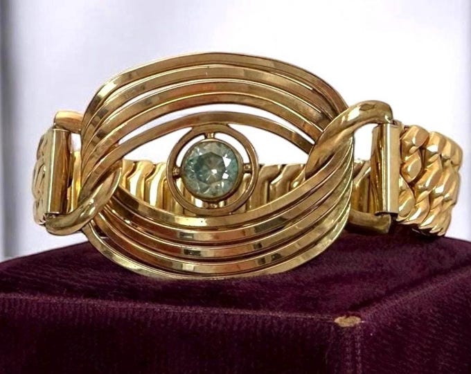 Vintage Gold Filled Expansion Bracelet - Binder Brothers BB Hallmark w/ Blue Topaz