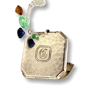 Vintage Art Deco Sterling Silver Locket Necklace: Engraved C Monogram, 1920s Jewelry