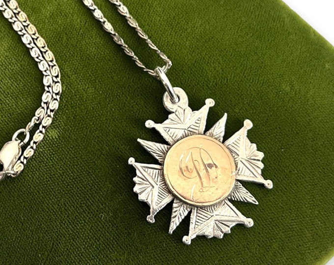 Antique Egan of Cork Sterling Silver & Gold Mourning Cross Commemorative Pendant Necklace on "S" Link 925 Chain - Signed Irish Collectible