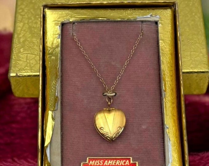 Vintage Miss America 12K Gold Filled Heart Locket Child Necklace, 2 Available in Original Box