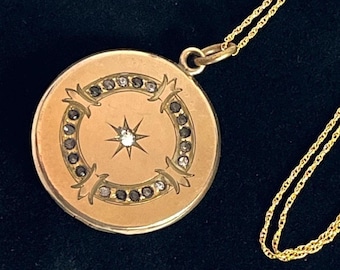 Antique Gold Filled Locket: Paste Stones, 14K Chain, W&H CO, Early 1900s