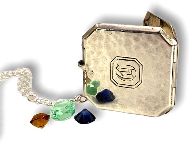 Vintage Art Deco Engraved Sterling Silver Retro Era Locket Necklace - Square Pendant on 925 Chain - C Monogram Ca 1920s Jewelry