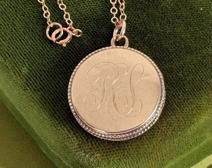 Vintage Round Locket: Rose Gold Filled w/ LS Monogram on 14K Rose GF Chain