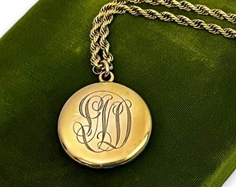 Antique Round Gold Filled Locket w/ Monogram LND - W&H Co Hallmark - Photo Pendant Necklace Heavy 12K GF Rope Chain ca 1900 Estate Jewelry