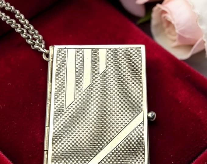 Lutz & Weiss Sterling Silver Book Locket Necklace – Large Art Deco Photo Pendant