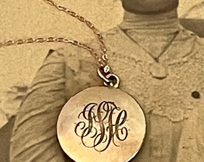 Antique Round Rose Gold Filled Monogram GSH Locket on 14K Rose GF Chain - Vintage 2 Photo Pendant - AAG Hallmark - Estate Jewelry