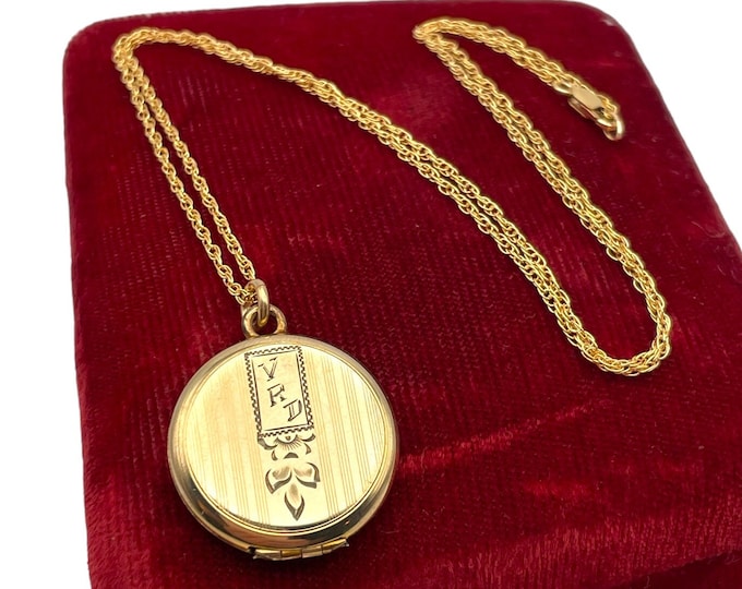 Vintage Round Gold Filled Locket - Hallmark Simmons “VRD” Monogram - MCM 1950s Pendant Necklace 14K GF Chain Estate Jewelry - Gift for Her