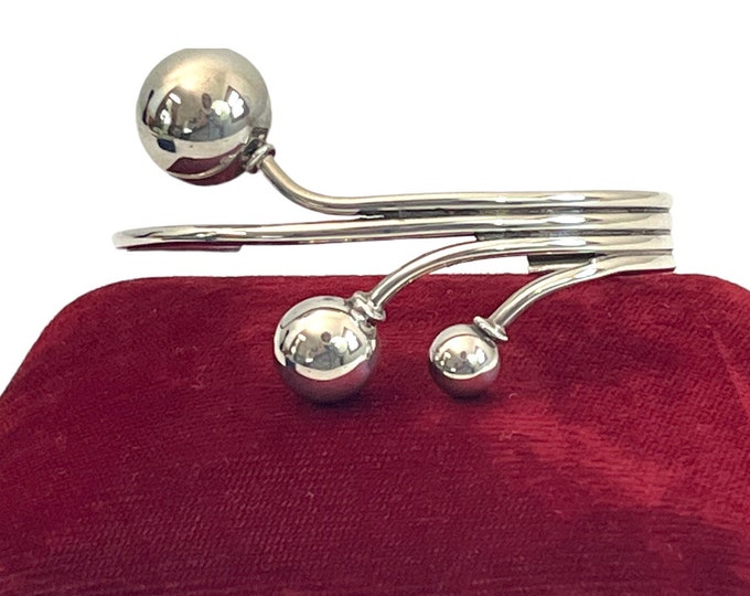 Vintage Sterling Silver Cuff Bracelet: Asymmetrical Spiked Ball Design