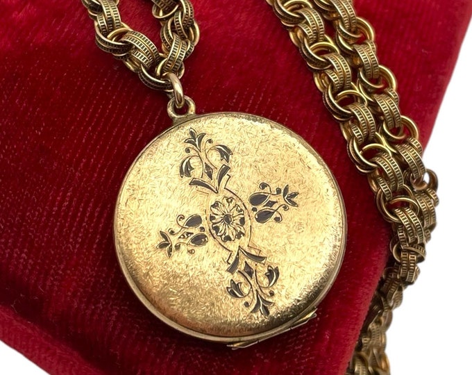 Vintage Round Gold Filled Locket - Triple Link Rolo Chain - Beautiful Necklace Binder Bros BB 12K Gold Filled Specialty GF 16in Choker Chain