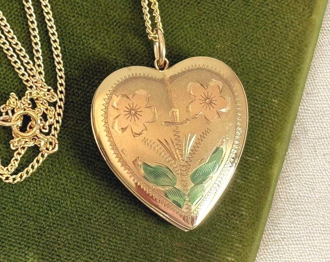 Vintage 14K Gold Filled Heart Locket Necklace - Large TK TruKay - Retro Pendant w/ 2 Photo Wells - Estate Jewelry - Tricolor Gift Woman Girl