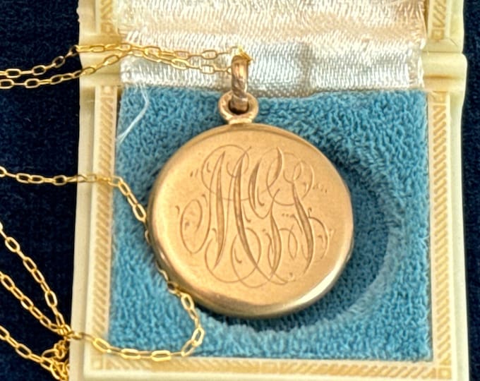 Antique Gold Filled Locket Necklace: MGL Monogram, 14K GF Chain, Edwardian Photo Pendant