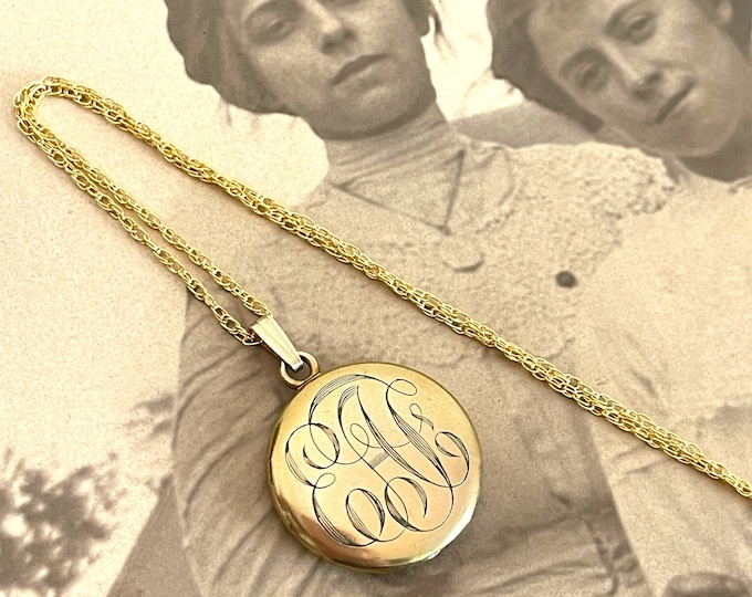 Antique Edwardian Round Gold Filled Locket - EAT Monogram W & SB Hallmark 2 Photo Locket Necklace - Vintage Pendant Necklace  Early 1900s