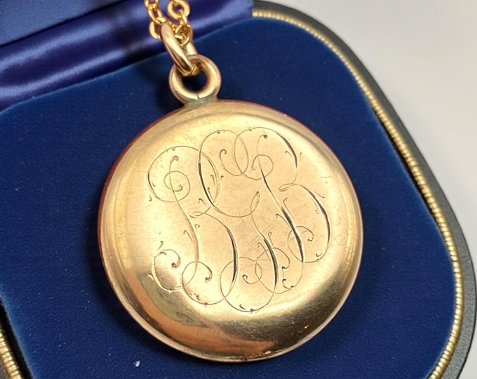 Antique Gold Filled Locket Necklace - Monogrammed BGB, W&H Edwardian Pendant