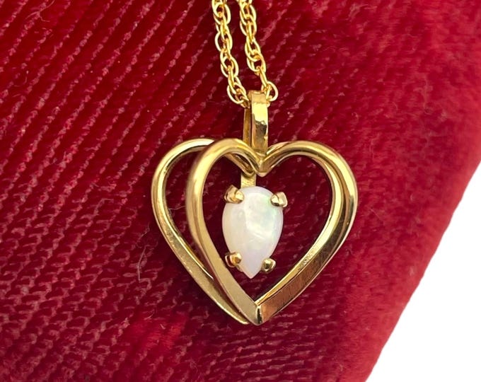 Vintage 14K Gold Filled PPC Caged Opal Heart Pendant Necklace - GF Chain 1990s Jewelry - Gift for Woman Girl Mother Princess Pride Creations